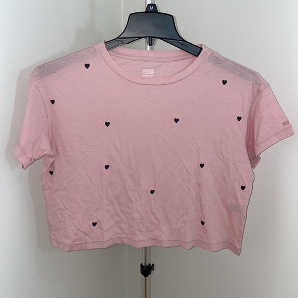 New Victoria's Secret Pink Short Sleeve Heart Printed Crop Top - Picture 2 of 11